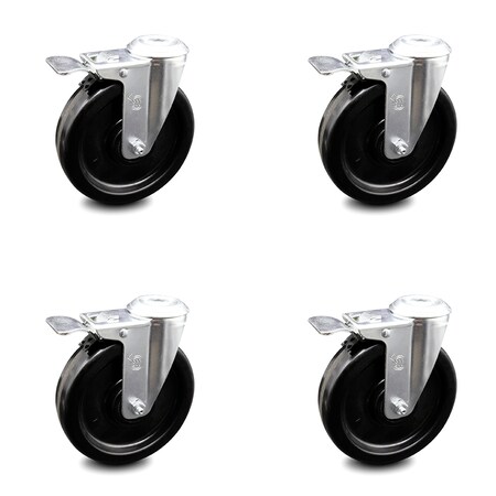 Service Caster 6 Inch Phenolic Wheel Swivel Bolt Hole Caster Set with Total Lock Brake SCC SCC-BHTTL20S615-PHS-4